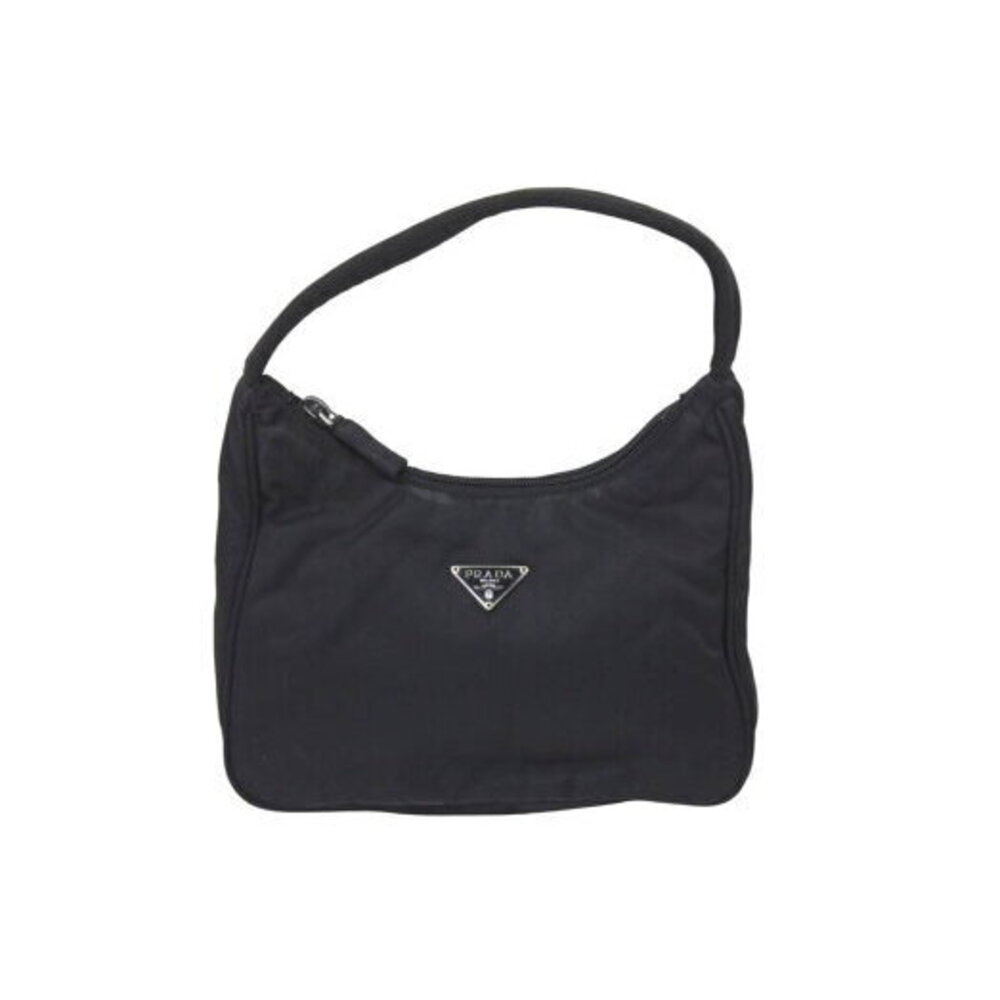 Prada Hobo Handbag Triangle Logo Plate Nylon Black